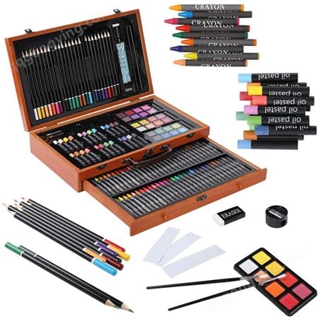 工厂现货142件木盒画笔套装 儿童绘画铅笔小学生画画专用美术用品