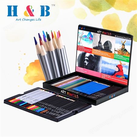 H&B60支彩色素描笔套装 初学者画家专用手绘水溶性彩铅厂家现货